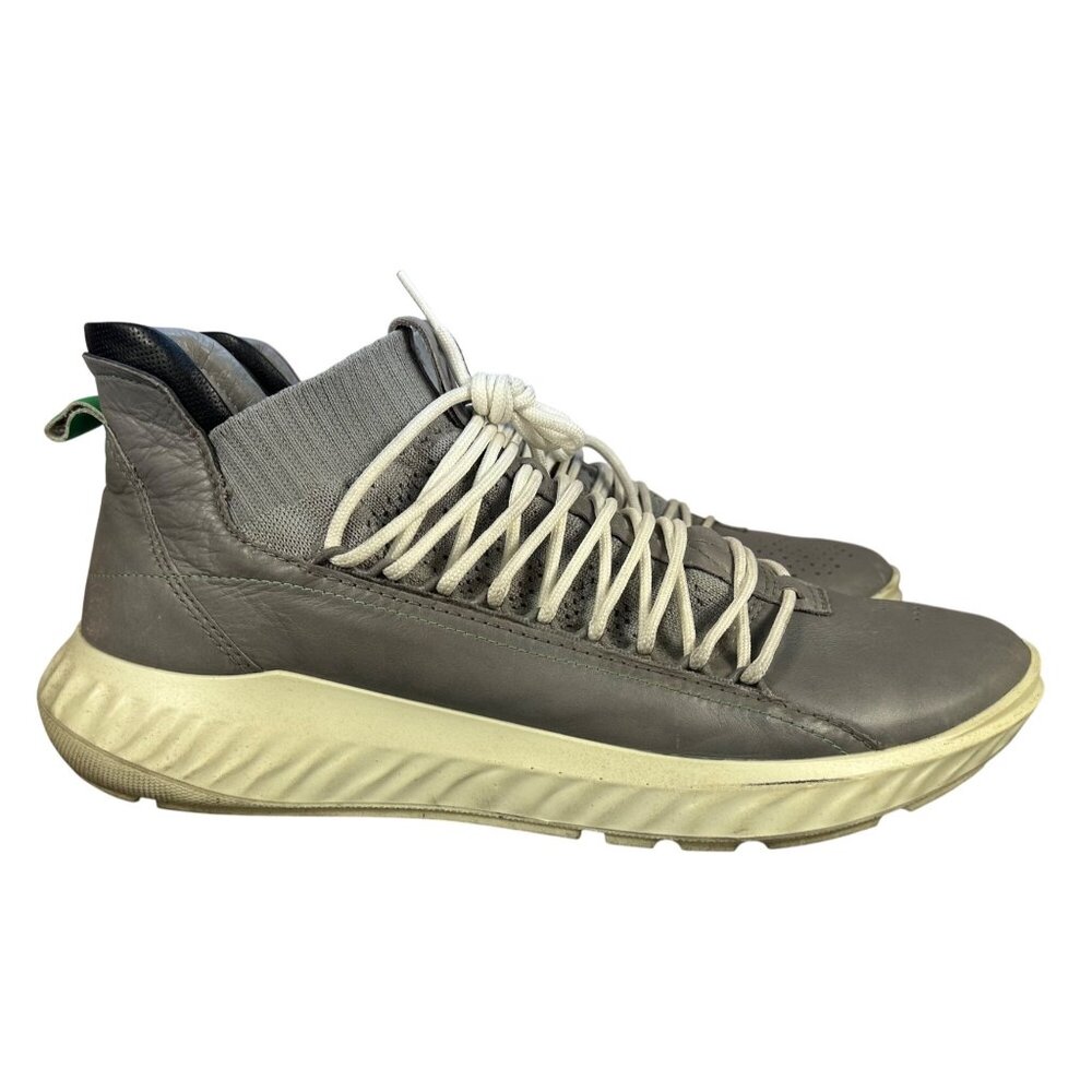 ECCO St.1 Lite Mens 13 Wild Dove Gray "YAK Leather" Mid Cut Sock Sneaker *READ